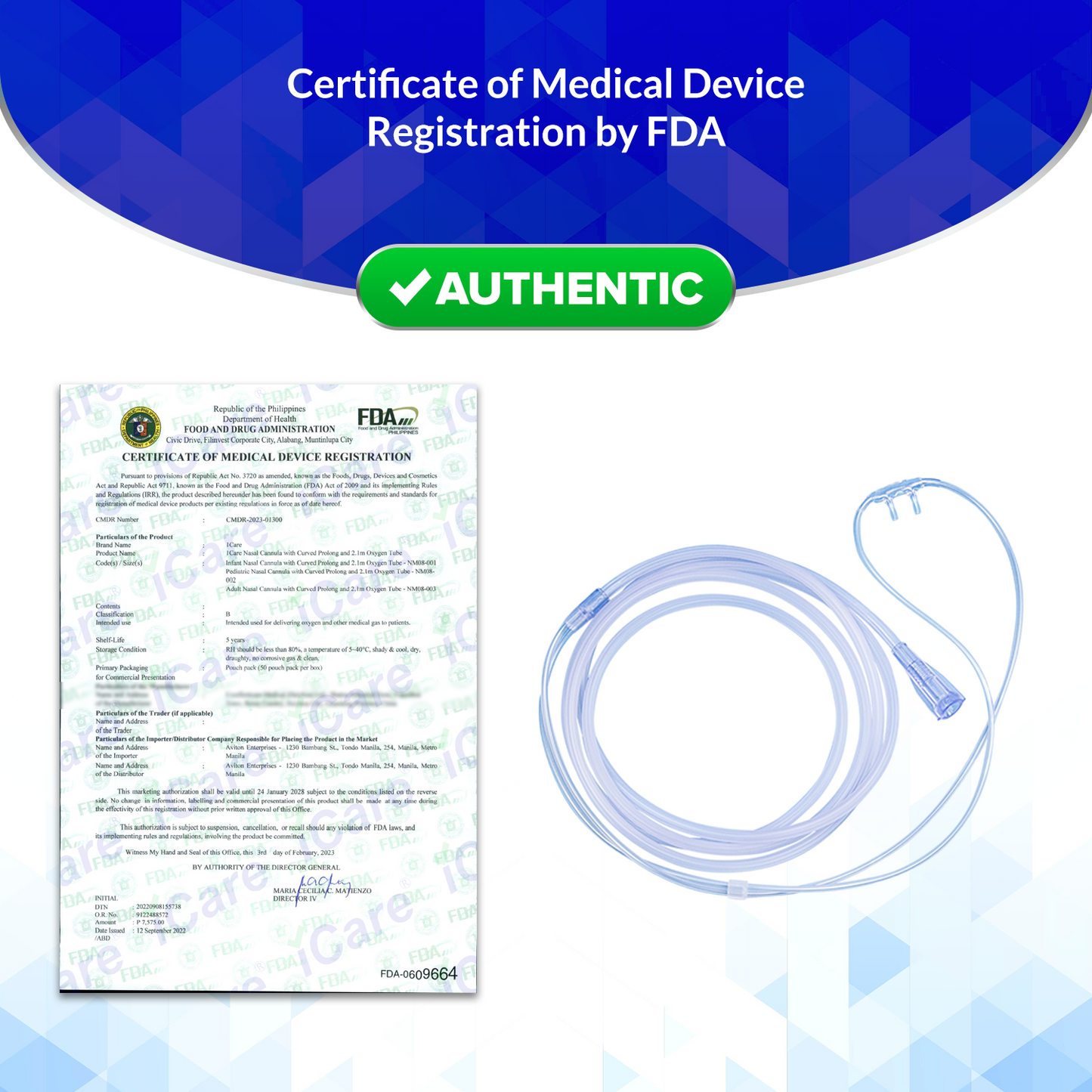 iCare® NM08-001 Nasal Cannula 260cm Oxygen Tube