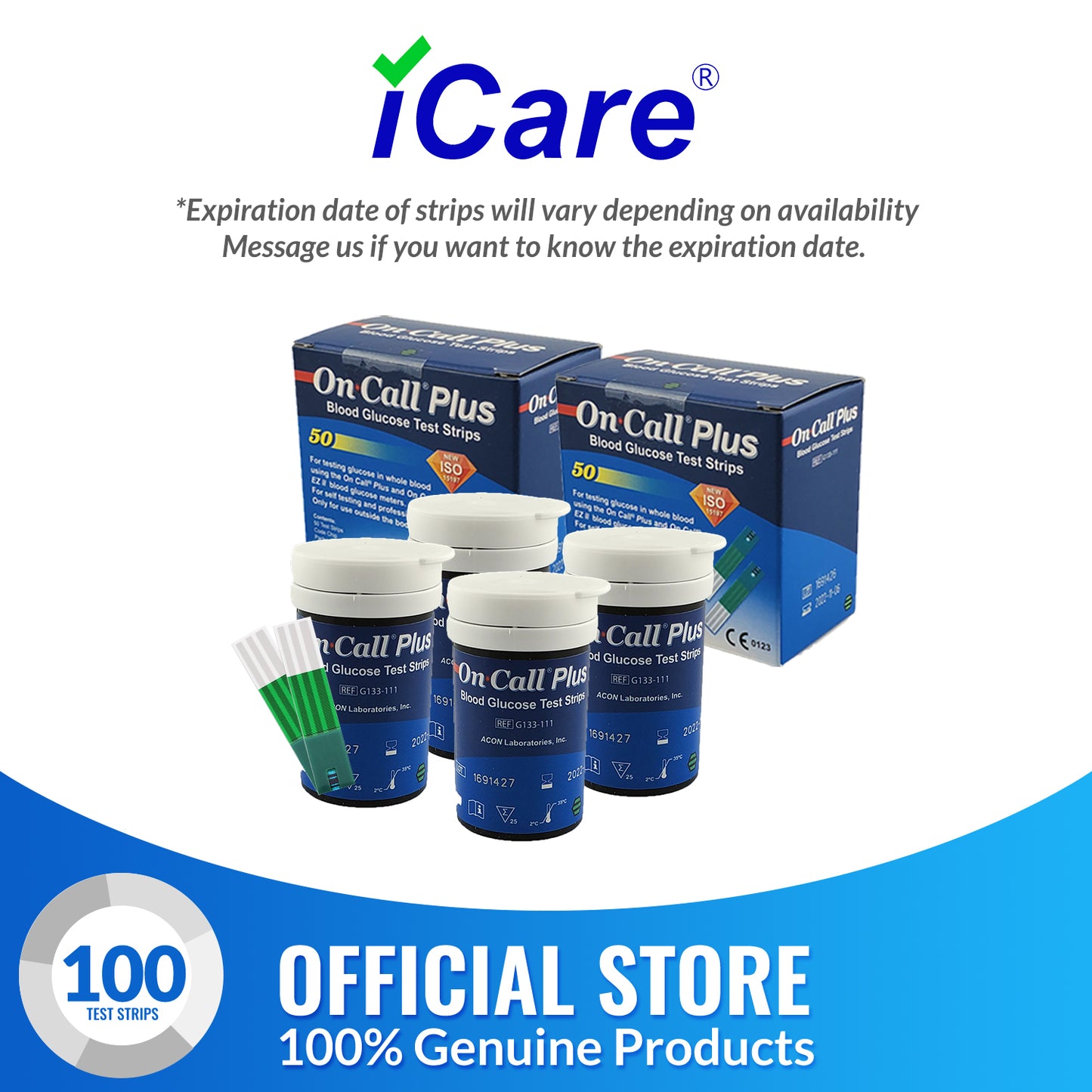 iCare® On Call EZII Test Strips 25/50/100/200 Pieces in Vial➜ ONLY COMPATIBLE WITH EZII GLUCOSE METER