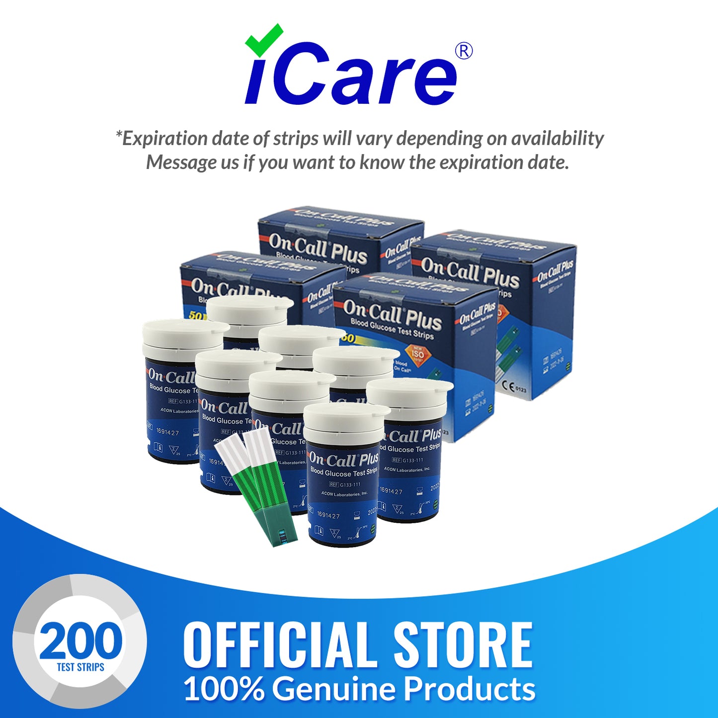 iCare® On Call EZII Test Strips 25/50/100/200 Pieces in Vial➜ ONLY COMPATIBLE WITH EZII GLUCOSE METER