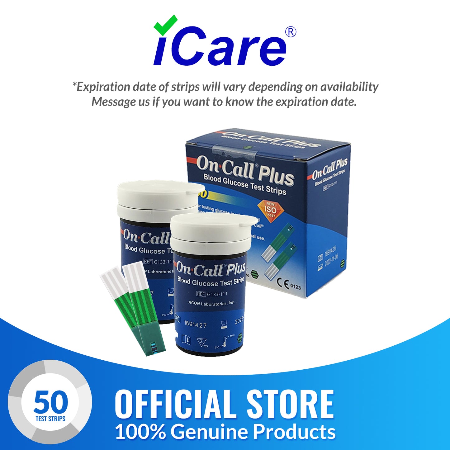 iCare® On Call EZII Test Strips 25/50/100/200 Pieces in Vial➜ ONLY COMPATIBLE WITH EZII GLUCOSE METER