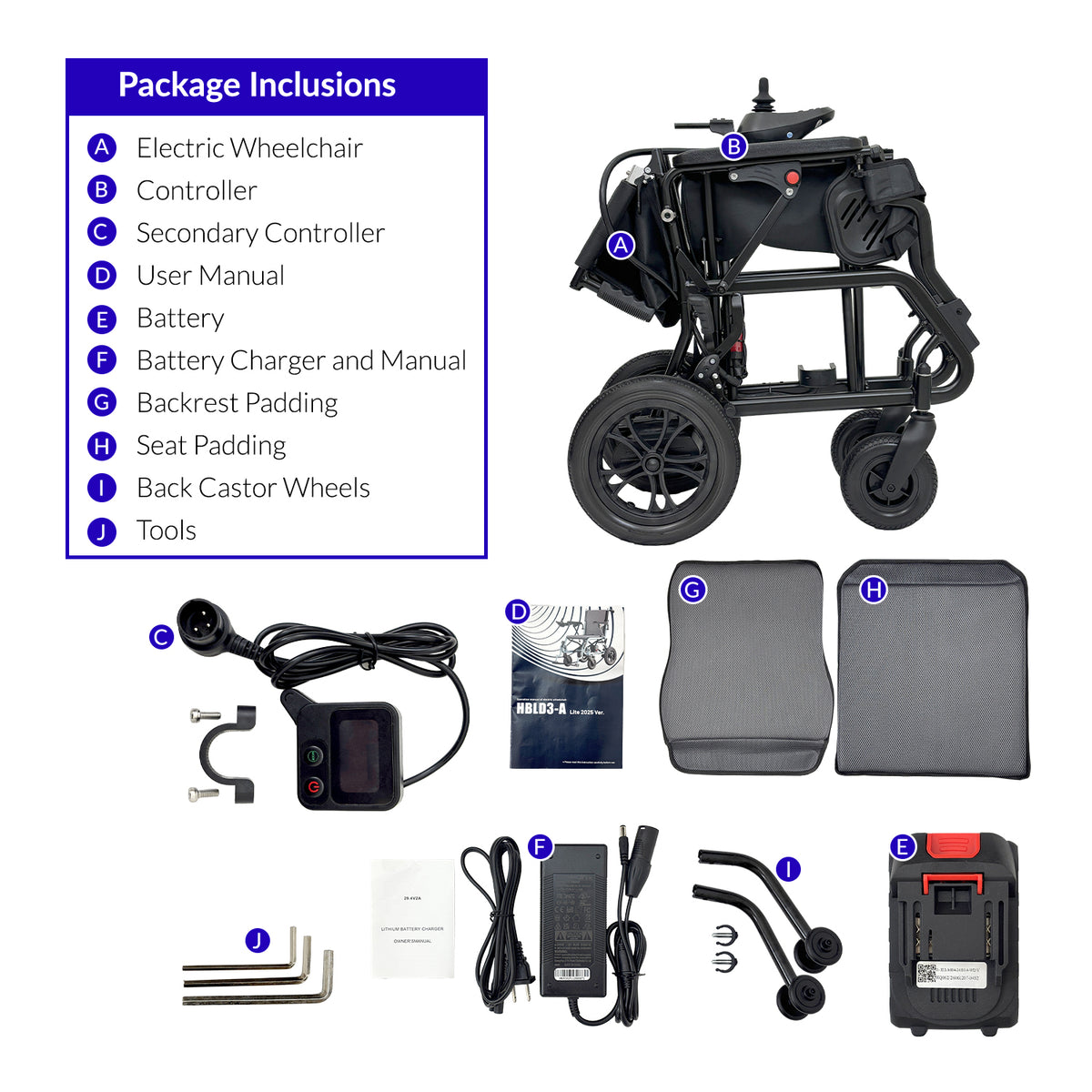 iCare EX210 Aluminum Electric Wheelchair with Lithium Battery