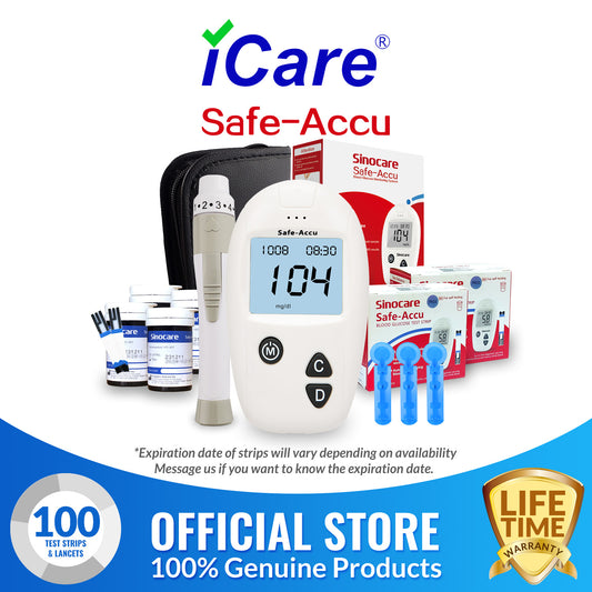 iCare® Safe Accu Blood Glucose Meter COMPLETE SET (1Meter + Strips + Lancets + Lancing Device +Battery) Blood Sugar Monitoring Kit SA