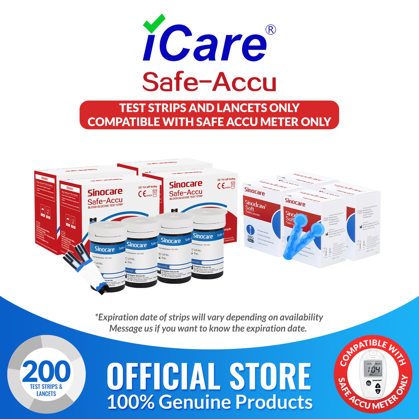iCare® Safe Accu Glucose Test Strips & Lancets COMPATIBLE WITH SAFE ACCU GLUCOSE METER ONLY