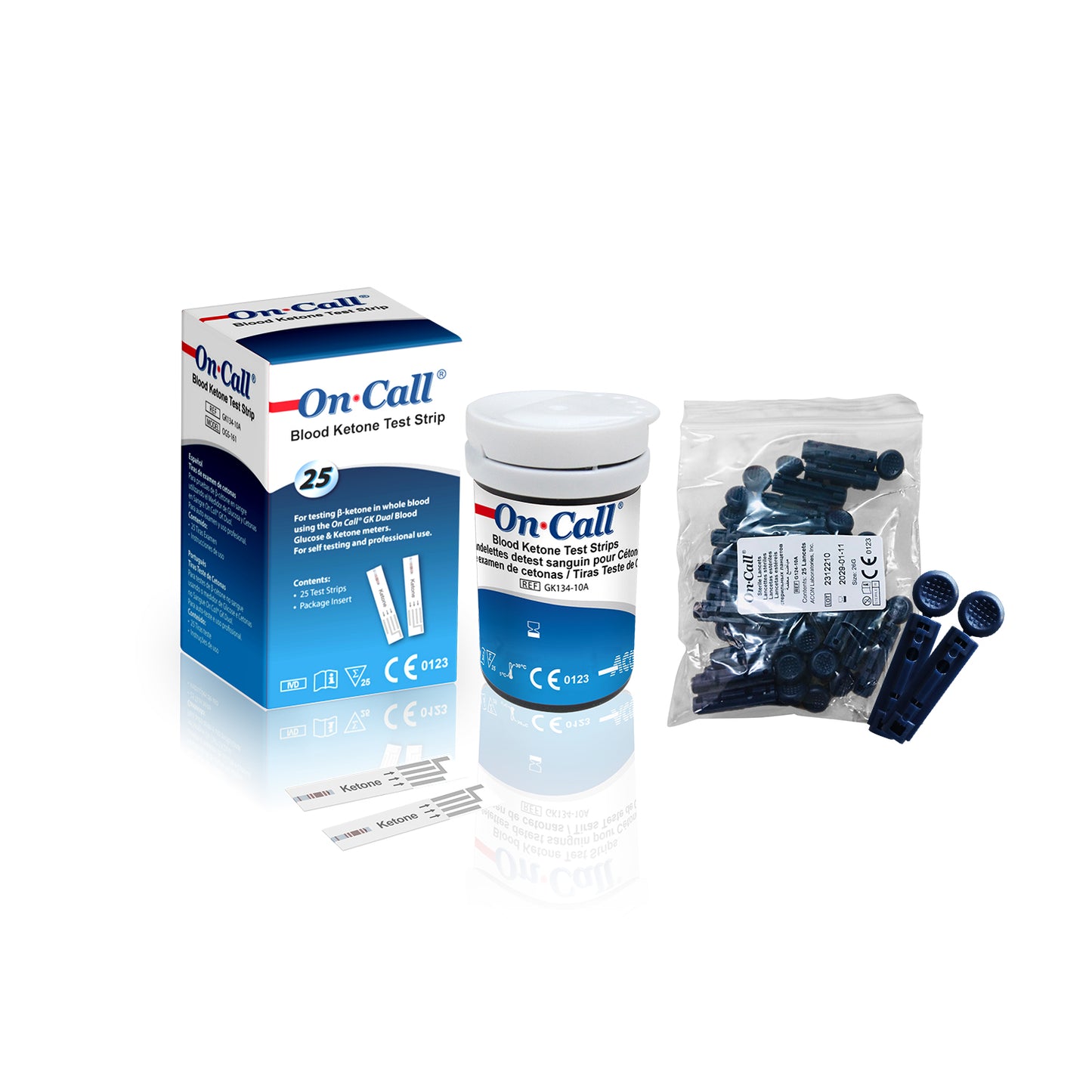 iCare® Ketone-T25 On Call Blood Ketone Strips 25pcs+Lancet25pc USE WITH On Call GK Glucose & Ketone Meter ONLY