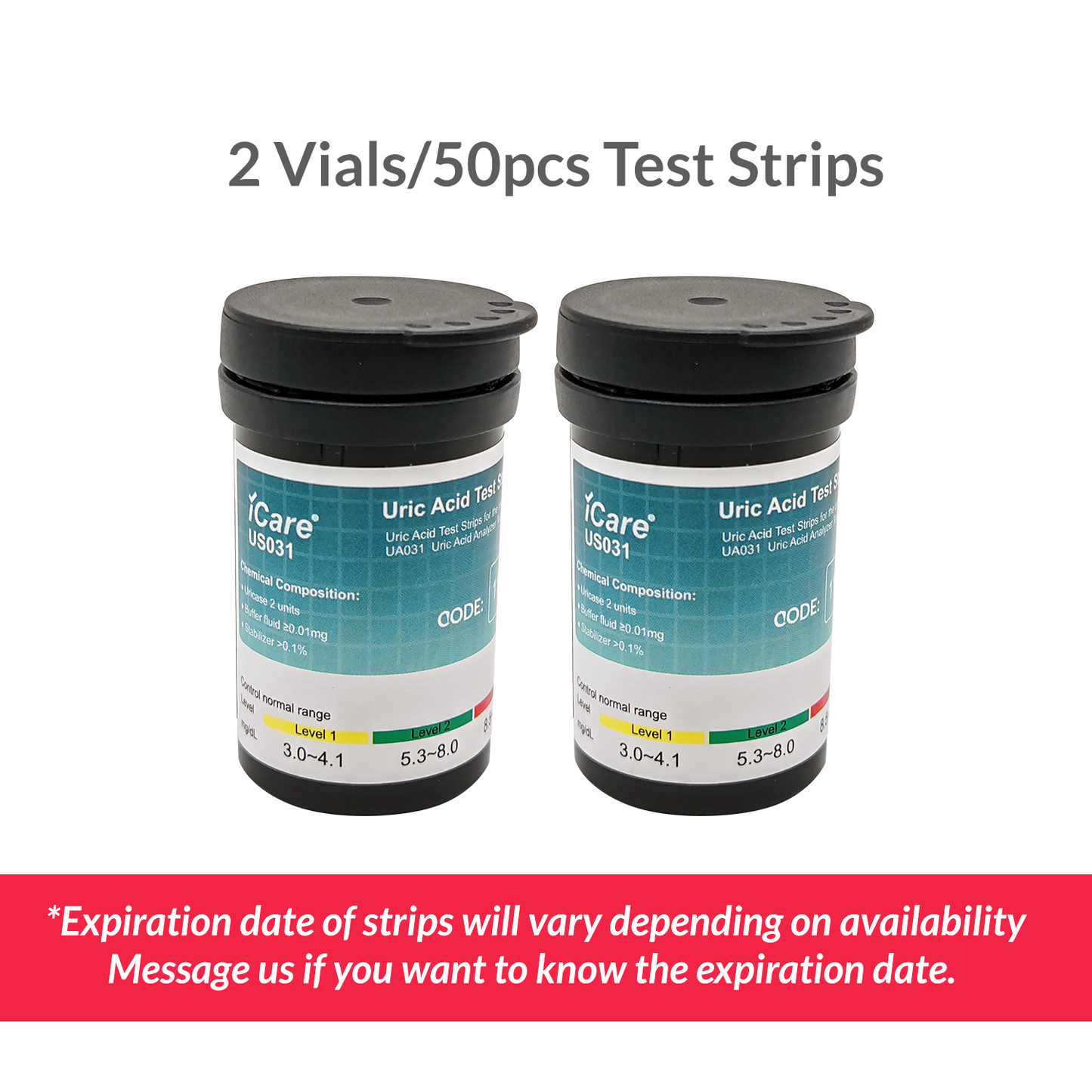 iCare U-A50 Uric Acid Test Strips for iCare U01 Uric Acid Analyzer 50pcs Test Strips ONLY
