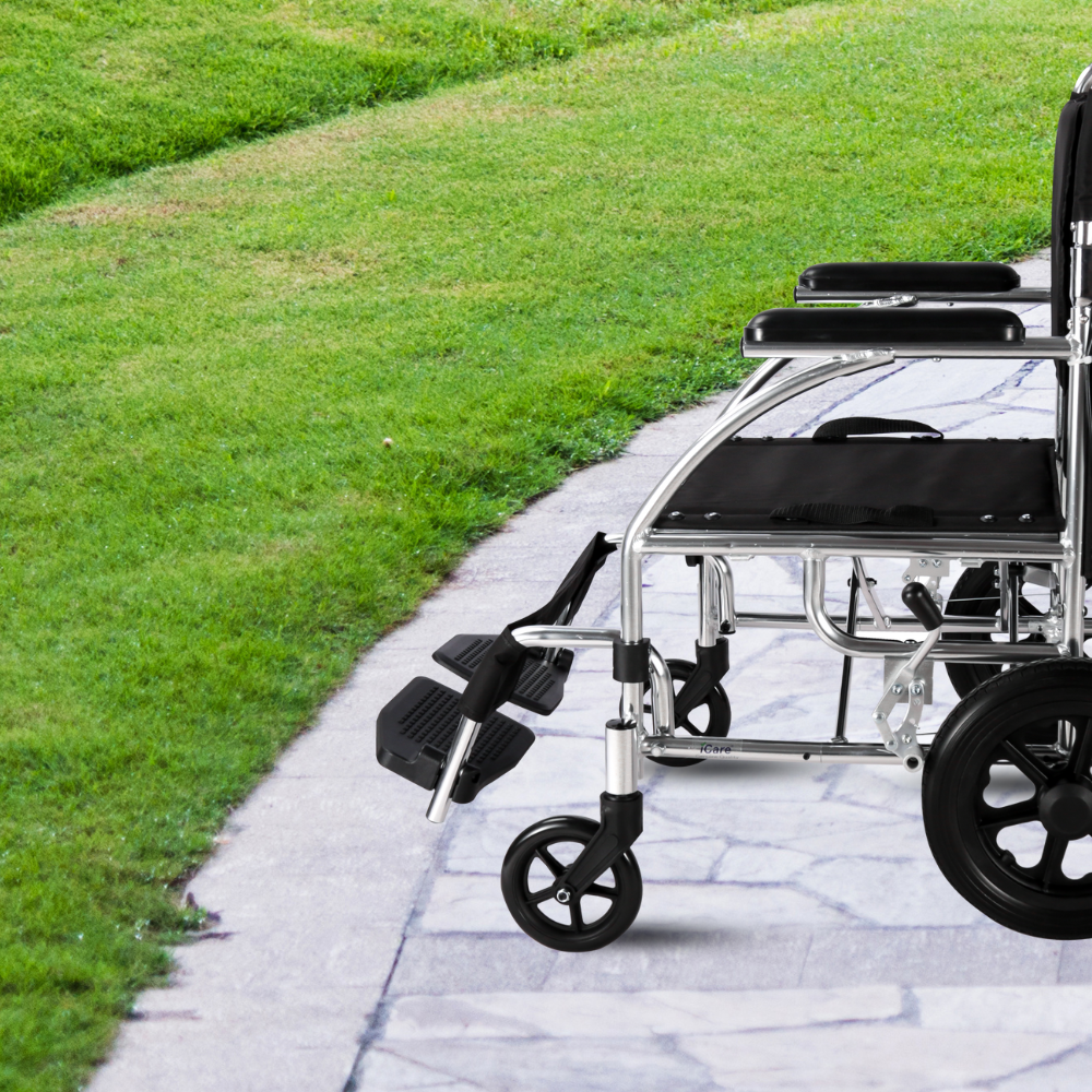 iCare® MA111 Guide Aluminum Manual Wheelchair with Handle Brakes, Aluminum frame and Anti-Slip foot pedals for Disabled and Elderly