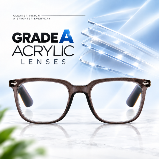 iCare RA301 Shiny Grey Square Reading Glasses PC Frame, PC Temples and Grade A AC Lenses