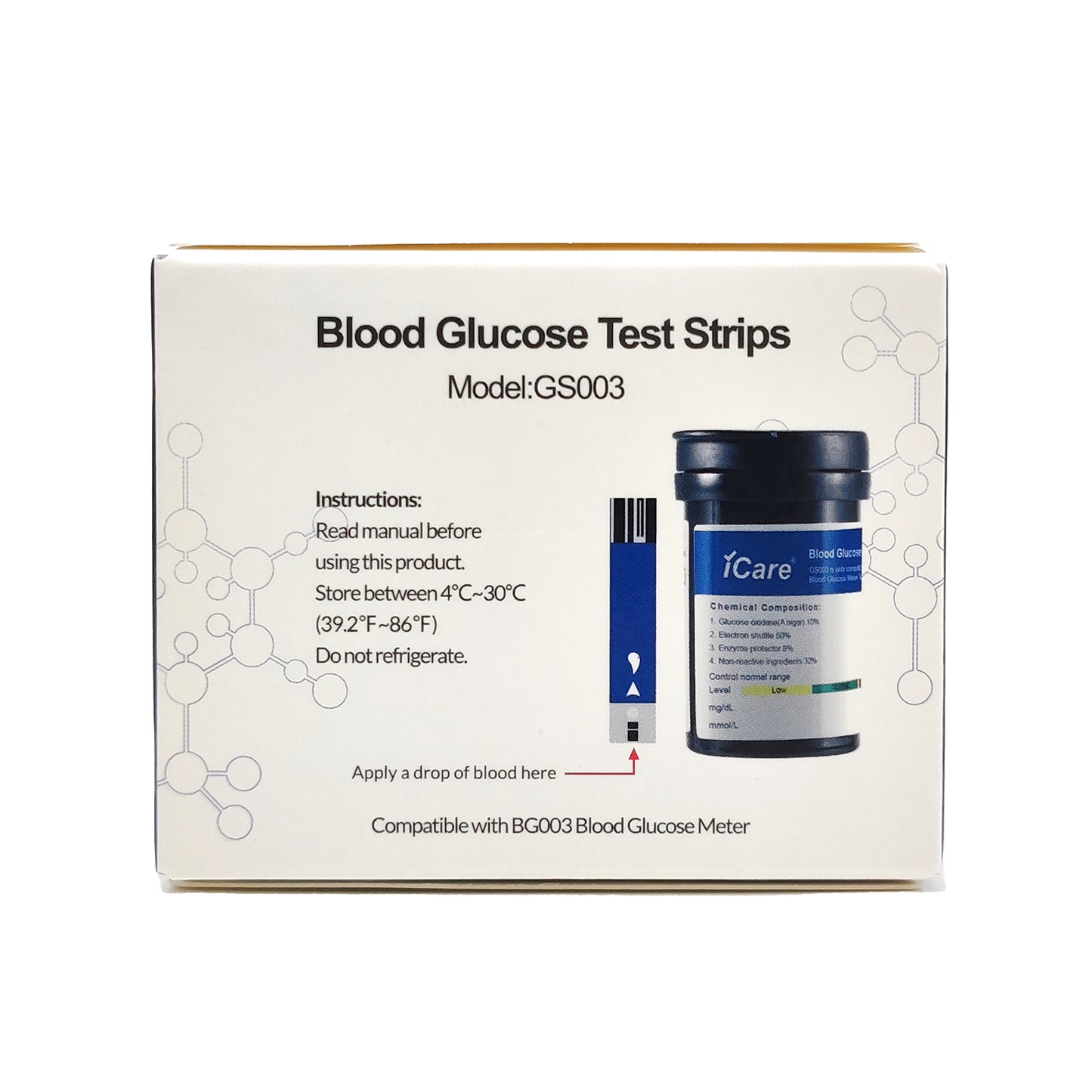 iCare BG003 100pcs Test Strips & 100pcs Lancets Compatible with BG003 Blood Glucose Meter ONLY