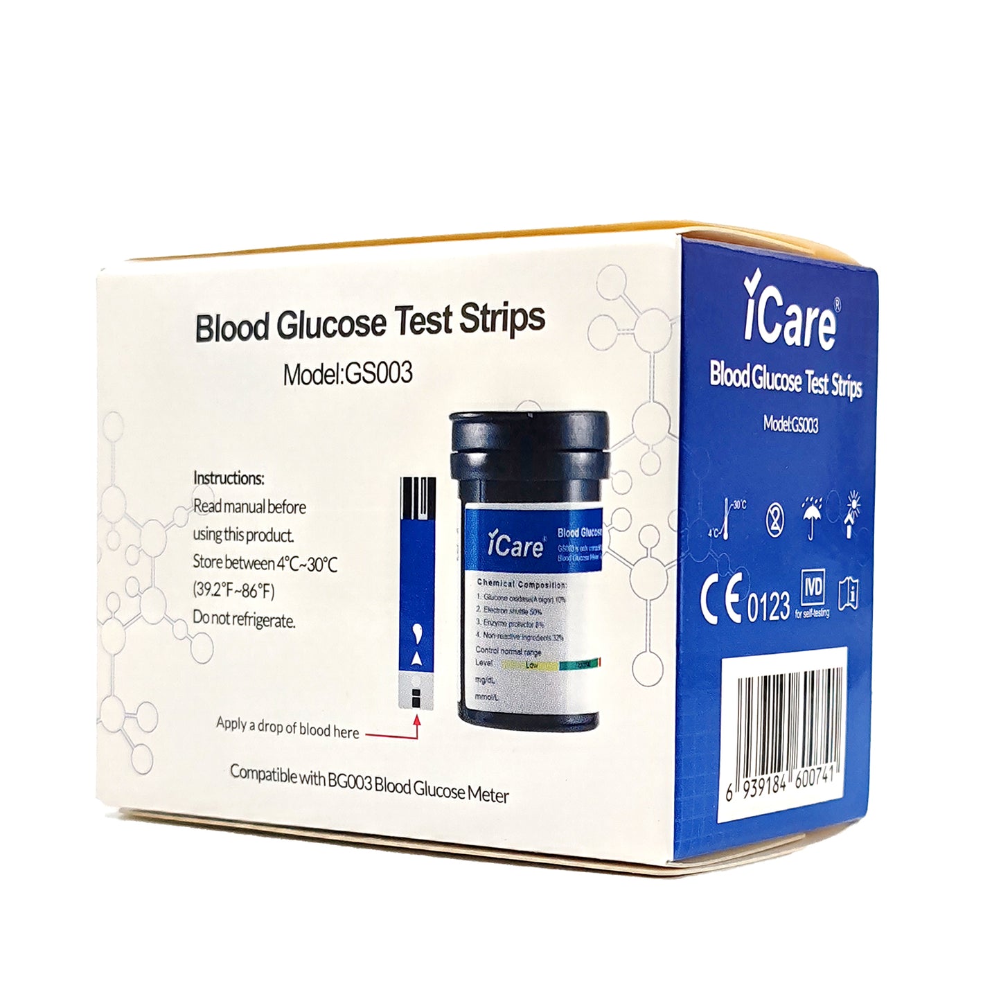 iCare BG003 100pcs Test Strips & 100pcs Lancets Compatible with BG003 Blood Glucose Meter ONLY