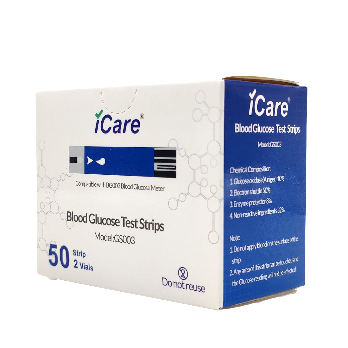iCare BG003 50pcs Test Strips & 50pcs Lancets Compatible with BG003 Blood Glucose Meter ONLY