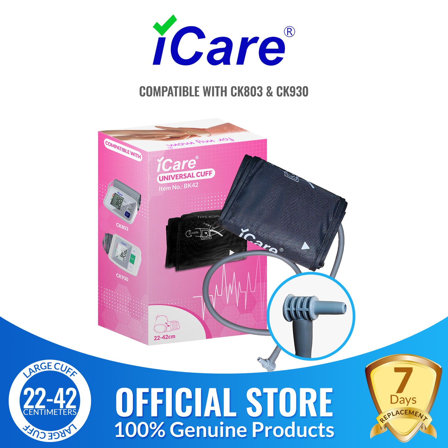 iCare® BK42 Large Arm Cuff 22-42cm                                         ➔COMPATIBLE WITH CK803 and 930