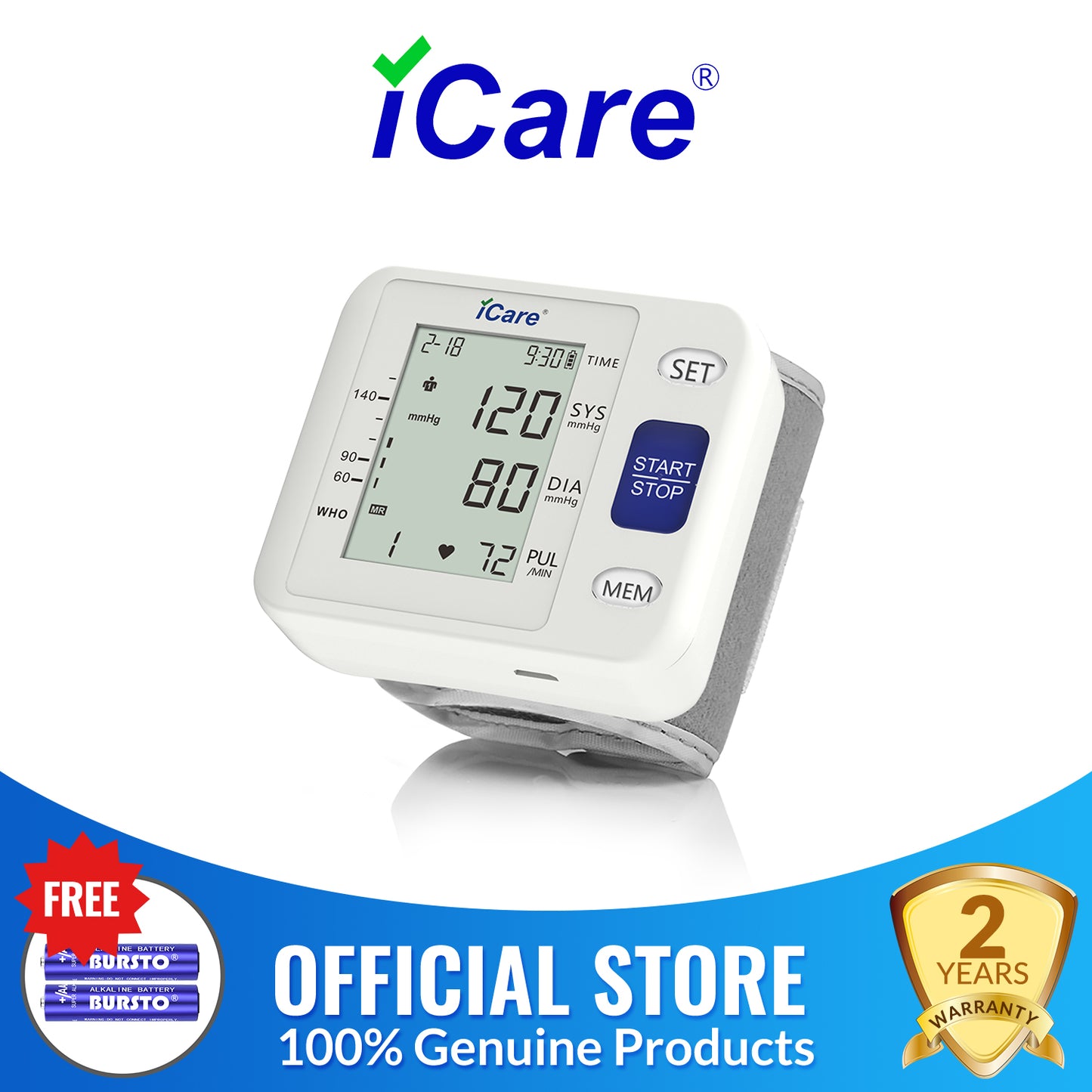 iCare® CK105 Wrist Type Automatic Digital Blood Pressure Monitor / Digital Sphygmomanometer