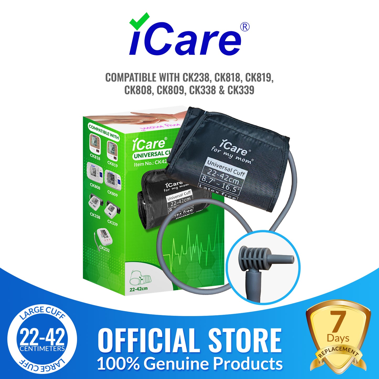iCare® CK42 Arm Cuff Large Size 22-42cm for model CK238, CK338, CK339, CK808, CK809, CK818 and CK819