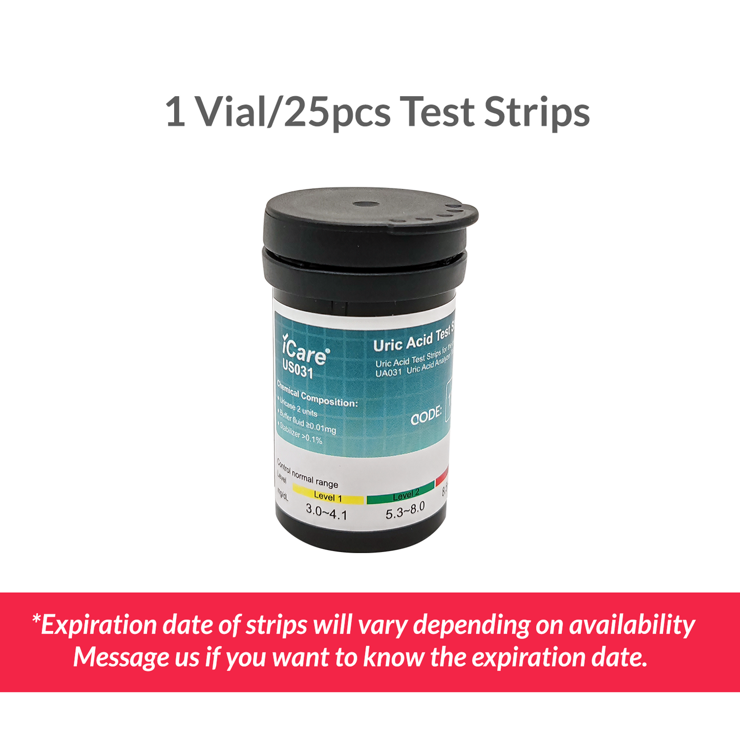 iCare U-A25 Uric Acid Test Strips for iCare U01 Uric Acid Analyzer 25pcs Test Strips ONLY
