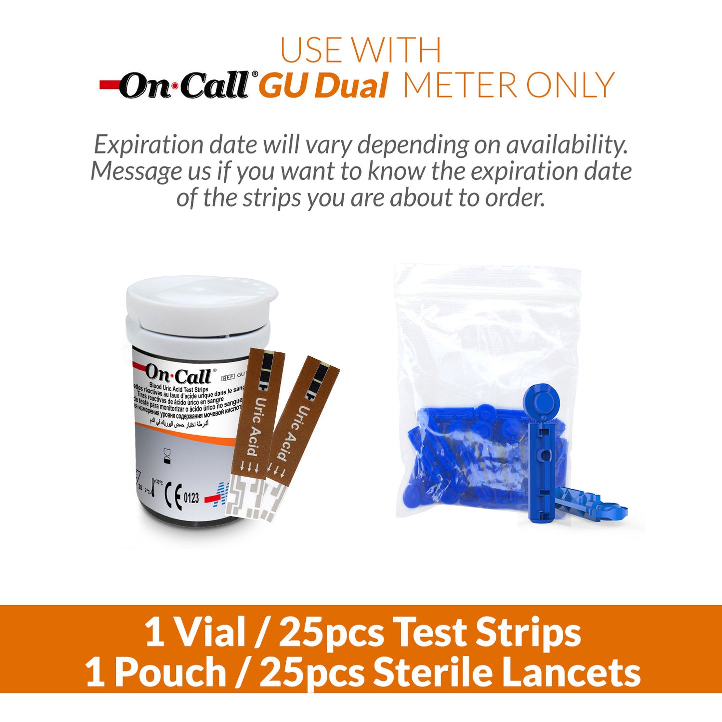 iCare® Uric-T25 On Call Blood Uric Acid Test Strips 25pcs + Lancets 25pcs USE WITH GU Dual Blood Glucose & Uric Acid Meter ONLY