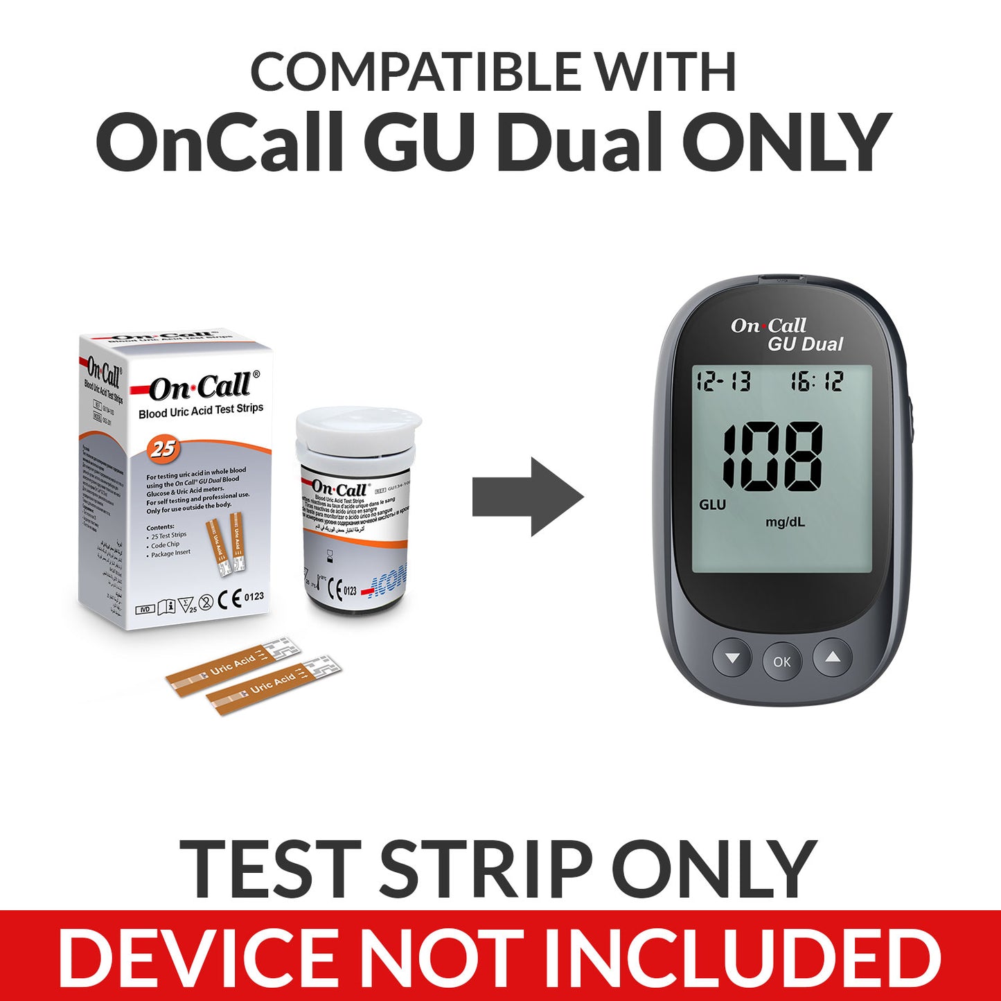 iCare® Uric-T25 On Call Blood Uric Acid Test Strips 25pcs + Lancets 25pcs USE WITH GU Dual Blood Glucose & Uric Acid Meter ONLY