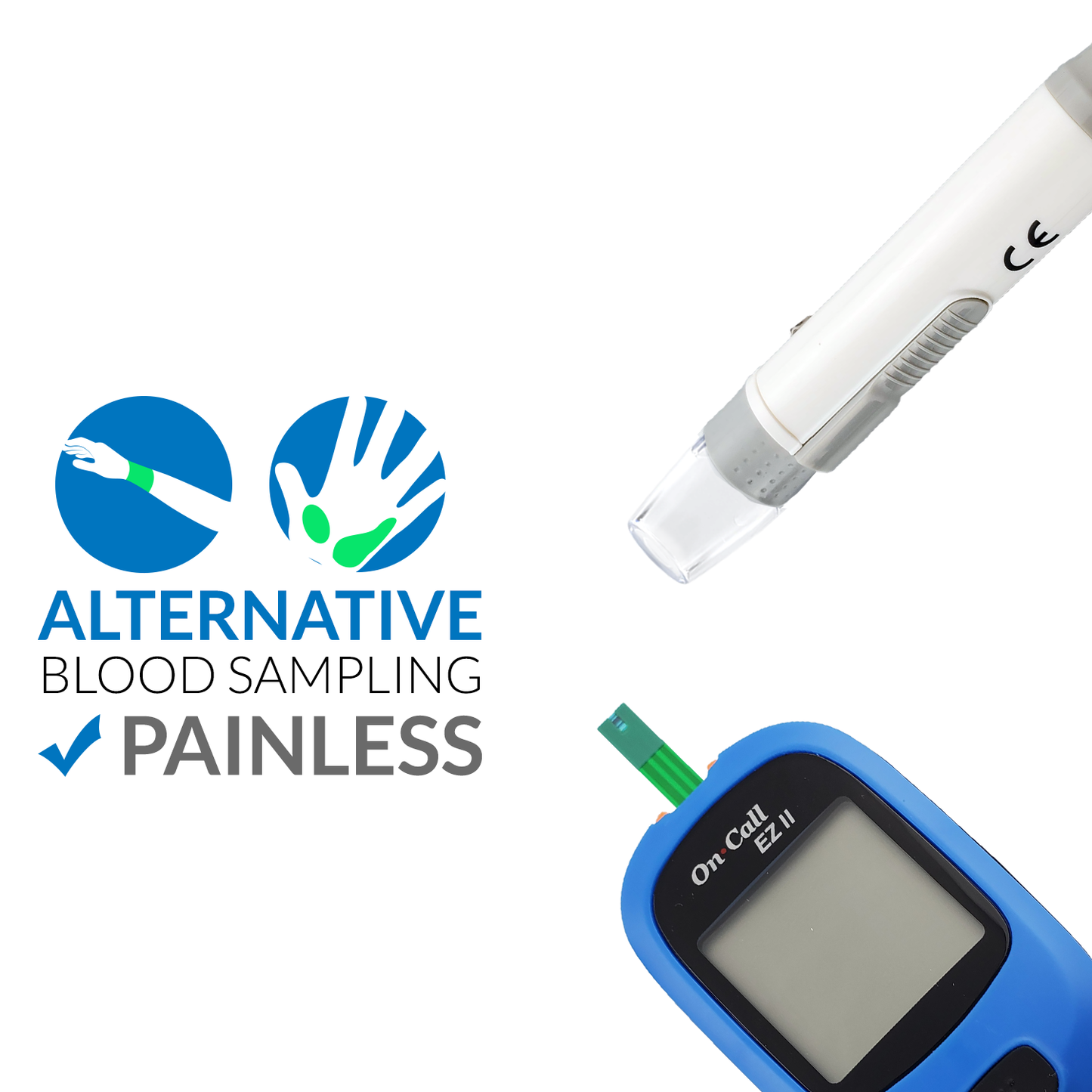 ACON On Call EZII Painless Blood Glucose Meter with Test Strips and Lancets