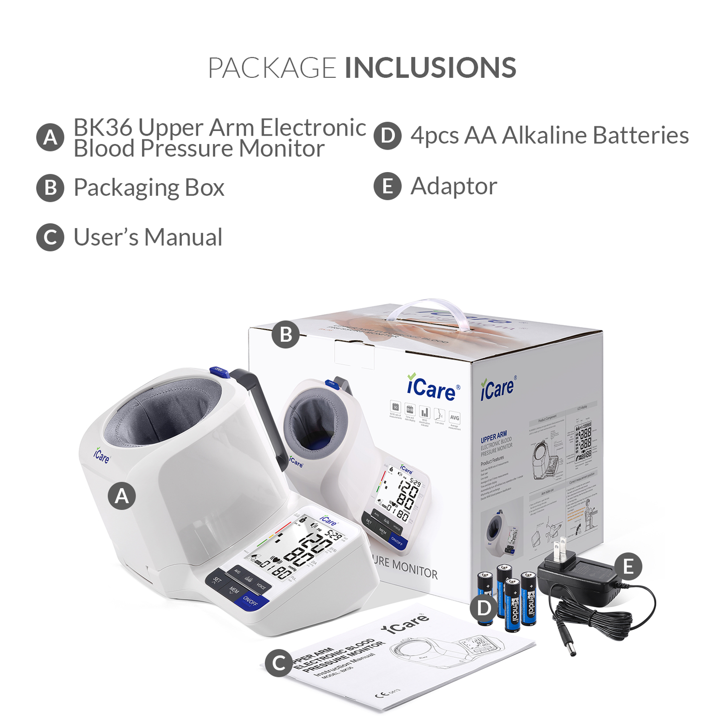 iCareĀ® BK36 Automatic Digital Blood Pressure Monitor / Digital Sphygmomanometer Small arm cuff 22-32cm