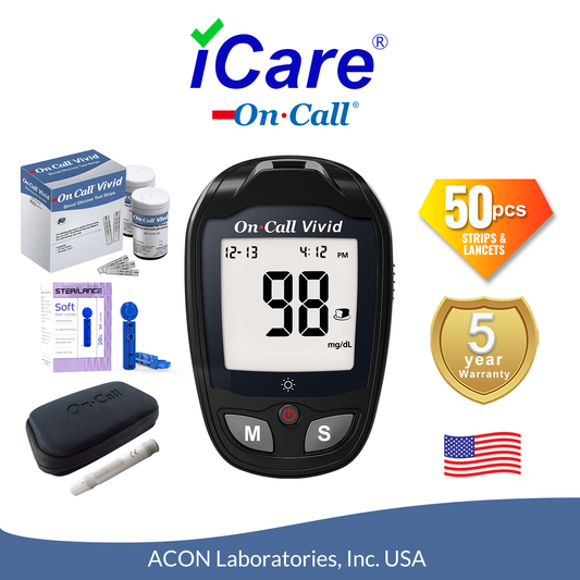 iCare® Vivid50 On Call Vivid Painless Blood Glucose Meter with 50 Test Strips and Lancets