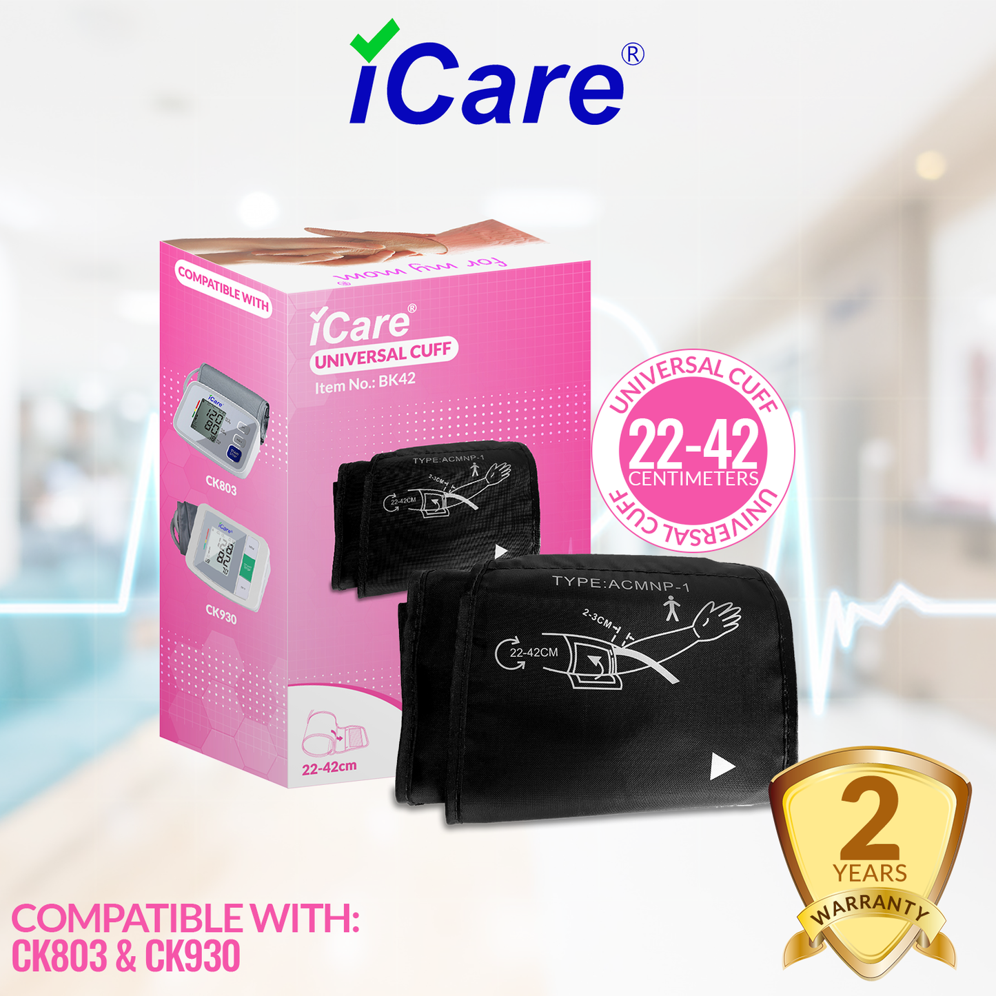 iCare® BK42 Large Arm Cuff 22-42cm                                         ➔COMPATIBLE WITH CK803 and 930