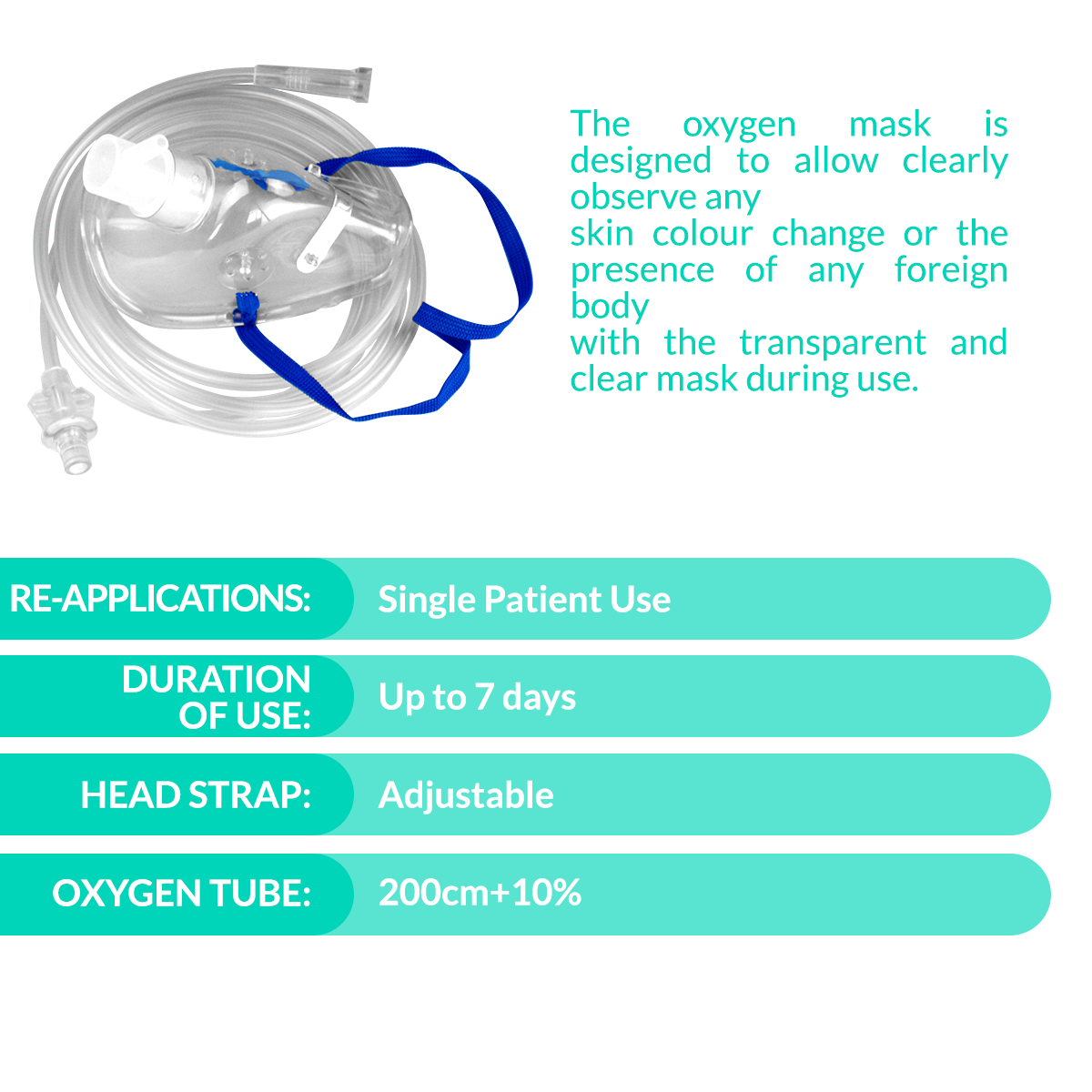 iCare® NM01-001 Oxygen Mask for Adult 200cm Oxygen Tube