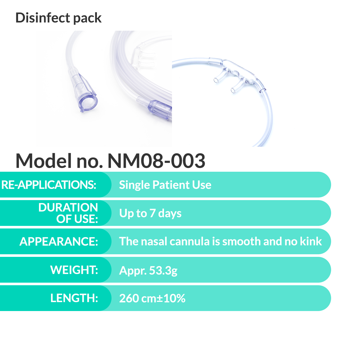 iCare® NM08-003 Adult Nasal Cannula 260cm Oxygen Tube