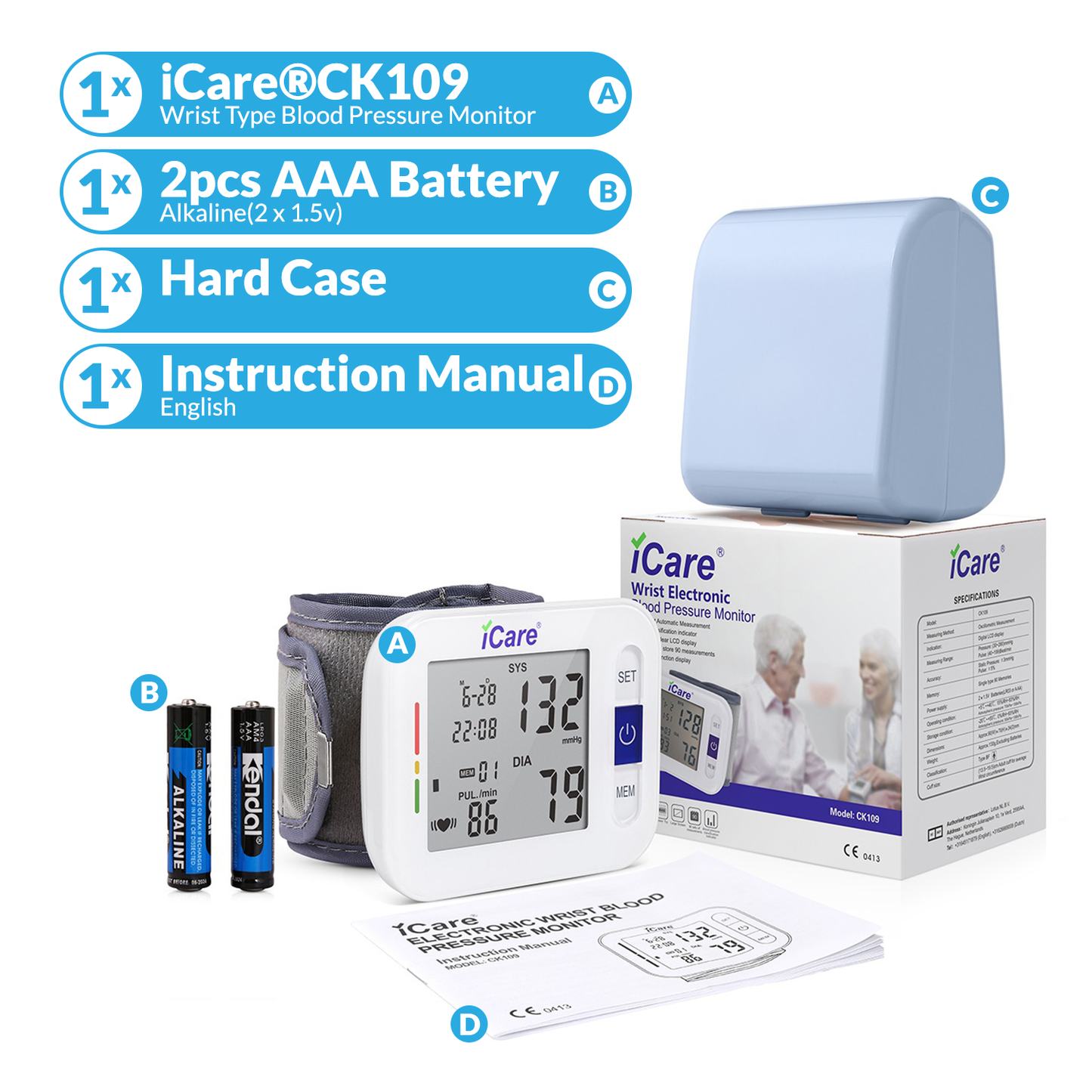 iCare® CK109 Automatic Digital Blood Pressure Monitor / Digital Sphygmomanometer Wrist Type