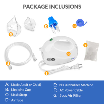 iCare N33 AeroCare Compressor Nebulizer with Choice of Nebulizer Kit