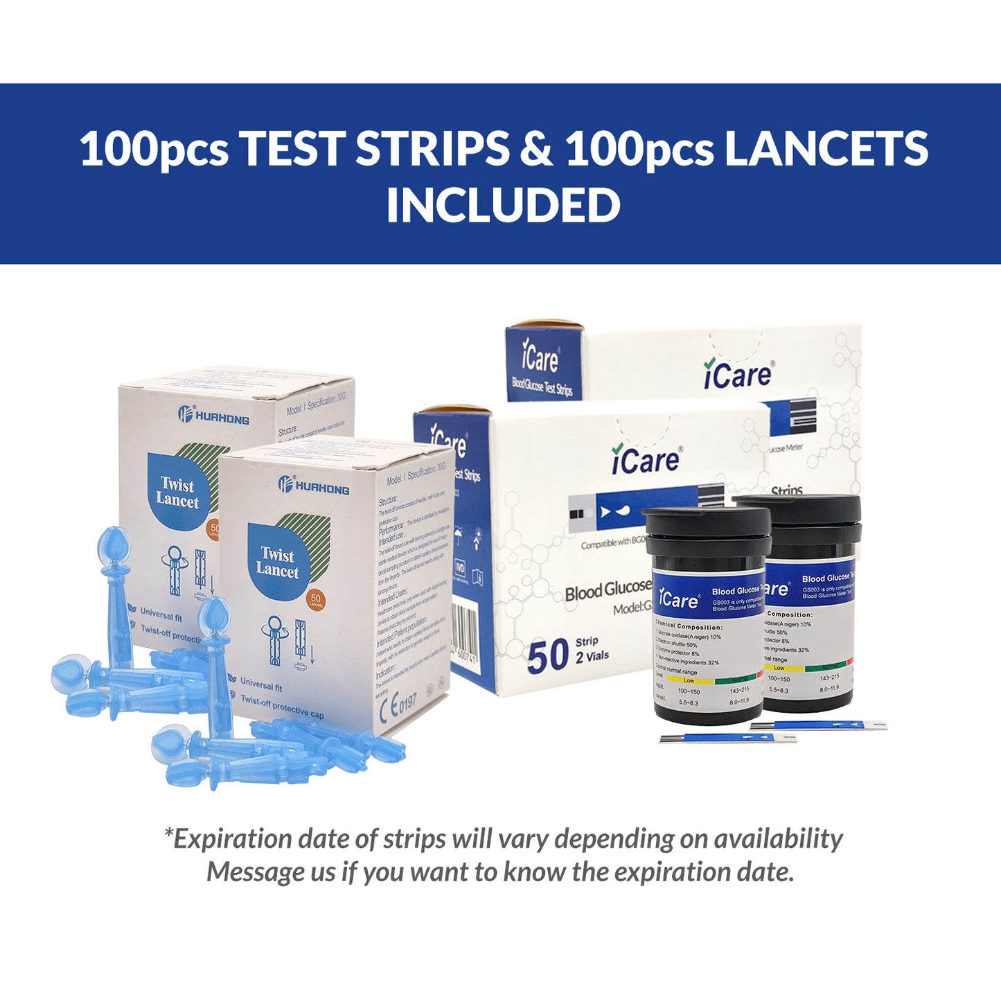 iCare BG003 Blood Glucose Monitor Complete set + 100pcs Test Strips & 100pcs Lancet
