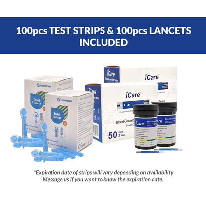 iCare BG003 Blood Glucose Monitor Complete set + 100pcs Test Strips & 100pcs Lancet