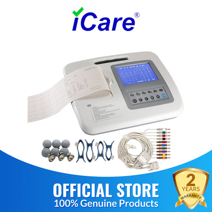 iCare® 1106G Monochrome Screen 6-Channel ECG Machine (Snap Button Type/Bulb & Clamp Type)