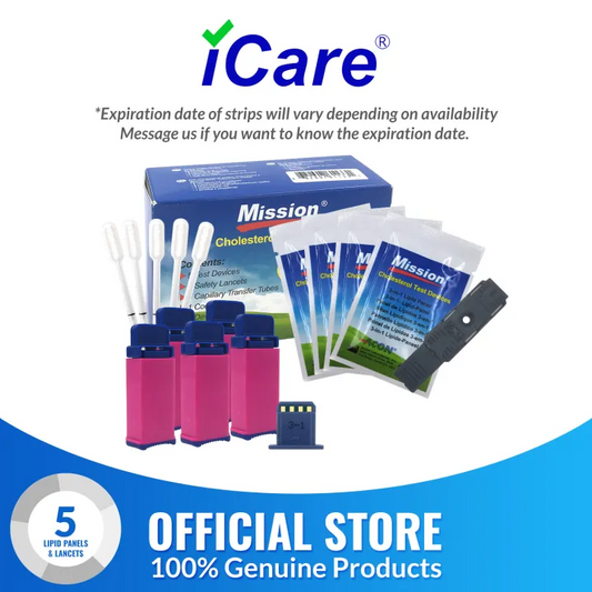 iCare® Mission-T5 Mission Lipid Panel USE WITH Mission Cholesterol Meter: 5 Test Devices, 5 Safety Lancets, 5 Capillary Transfer Tubes, 1 Code Chip, 1 Device Insert