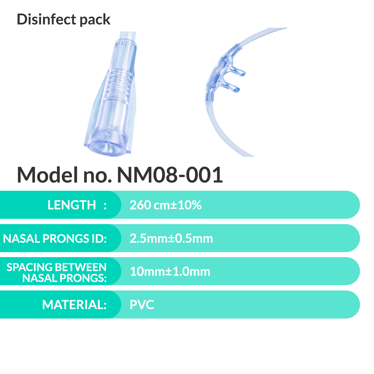iCare® NM08-001 Nasal Cannula 260cm Oxygen Tube
