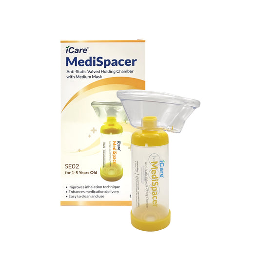 iCare® SE02 MediSpacer Chamber Spacer (NO INHALER INCLUDED) for Kids with Medium Mask, Sealed Package, Clean and Safe, for with your Asthma Inhaler, Ventolin via Chamber Spacer
