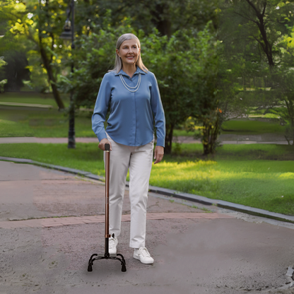 iCare® WS010 QuadPro with 4 Legs, Height Adjustable Tube, Ergonomic Handle and Anti-Slip Tips for Disabled and Elderly.