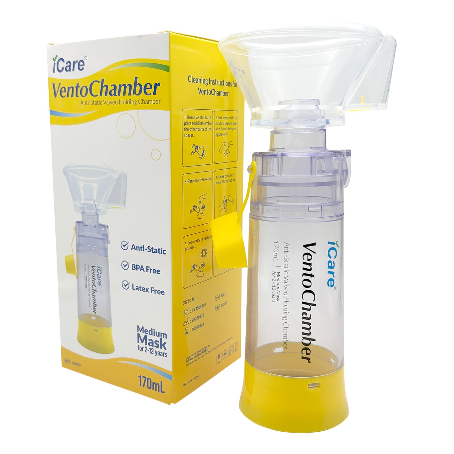 iCare SE07 VentoChamber Chamber Spacer for 2-12 Years Old with Medium Mask