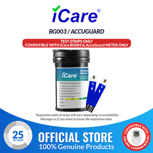 iCare AG-A25 25pcs Blood Glucose Test Strips for iCare BG003 and AccuGuard Blood Glucose Meter  Compatible with BG003 Blood Glucose Meter ONLY