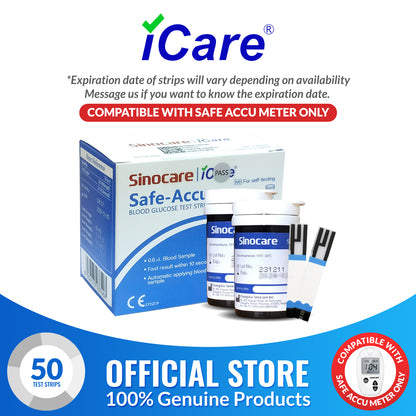 iCare® Safe Accu Glucose Test Strips COMPATIBLE WITH SAFE ACCU GLUCOSE METER ONLY