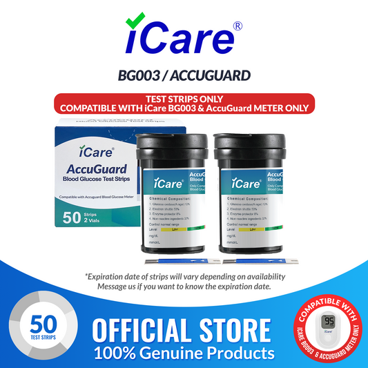 iCare AG-A50 50pcs Blood Glucose Test Strips for iCare BG003 and AccuGuard Blood Glucose Meter Compatible with BG003 Blood Glucose Meter  ONLY