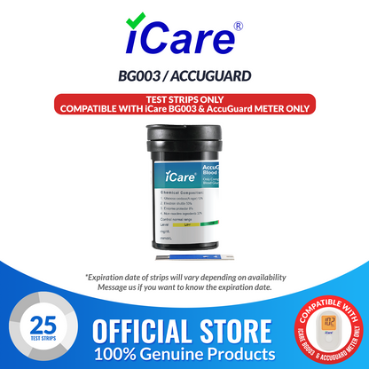 iCare AG-A25 25pcs Blood Glucose Test Strips for iCare BG003 and AccuGuard Blood Glucose Meter  Compatible with BG003 Blood Glucose Meter ONLY
