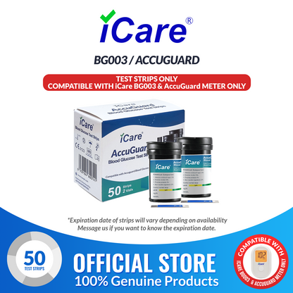 iCare AG-A50 50pcs Blood Glucose Test Strips for iCare BG003 and AccuGuard Blood Glucose Meter Compatible with BG003 Blood Glucose Meter  ONLY