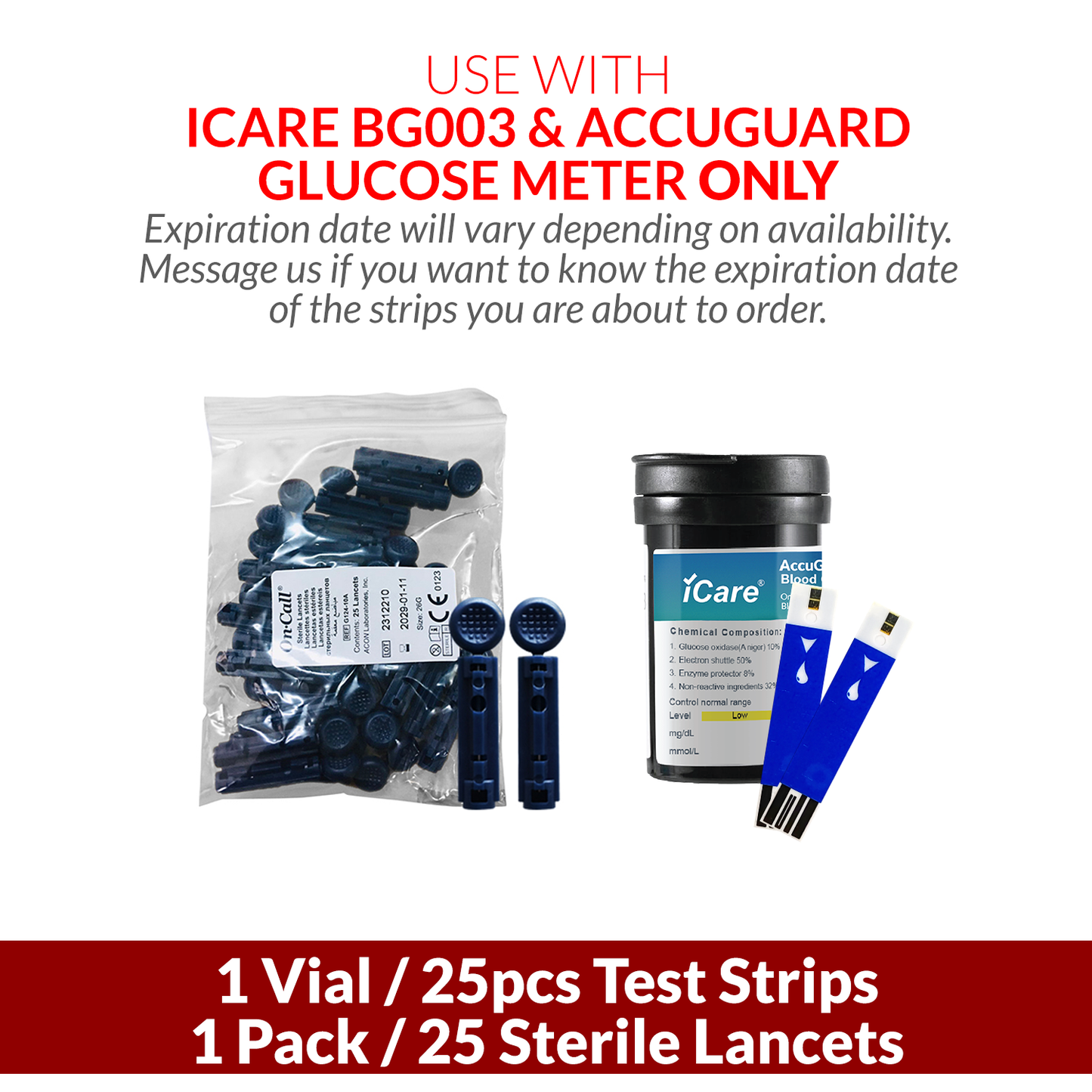 iCare BG003 Blood Glucose Monitor Complete set + 25pcs Test Strips & 25pcs Lancet