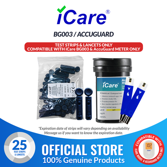 iCare AG-T25 25pcs Blood Glucose Test Strips & 25pcs Lancets for BG003 and AccuGuard Blood Glucose Meter
