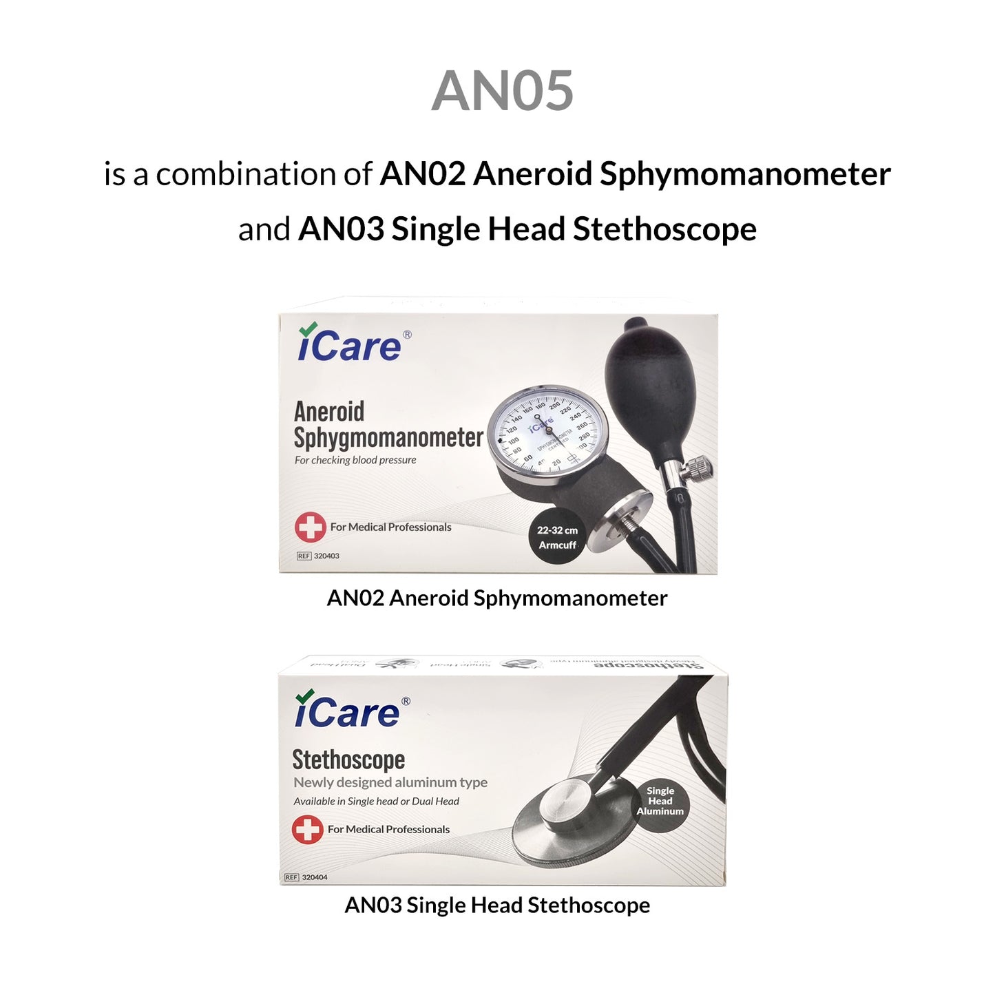 iCare AN05 Aneroid Sphygmomanometer(AN02) with Single Head Stethoscope(AN03) for Blood Pressure Monitoring