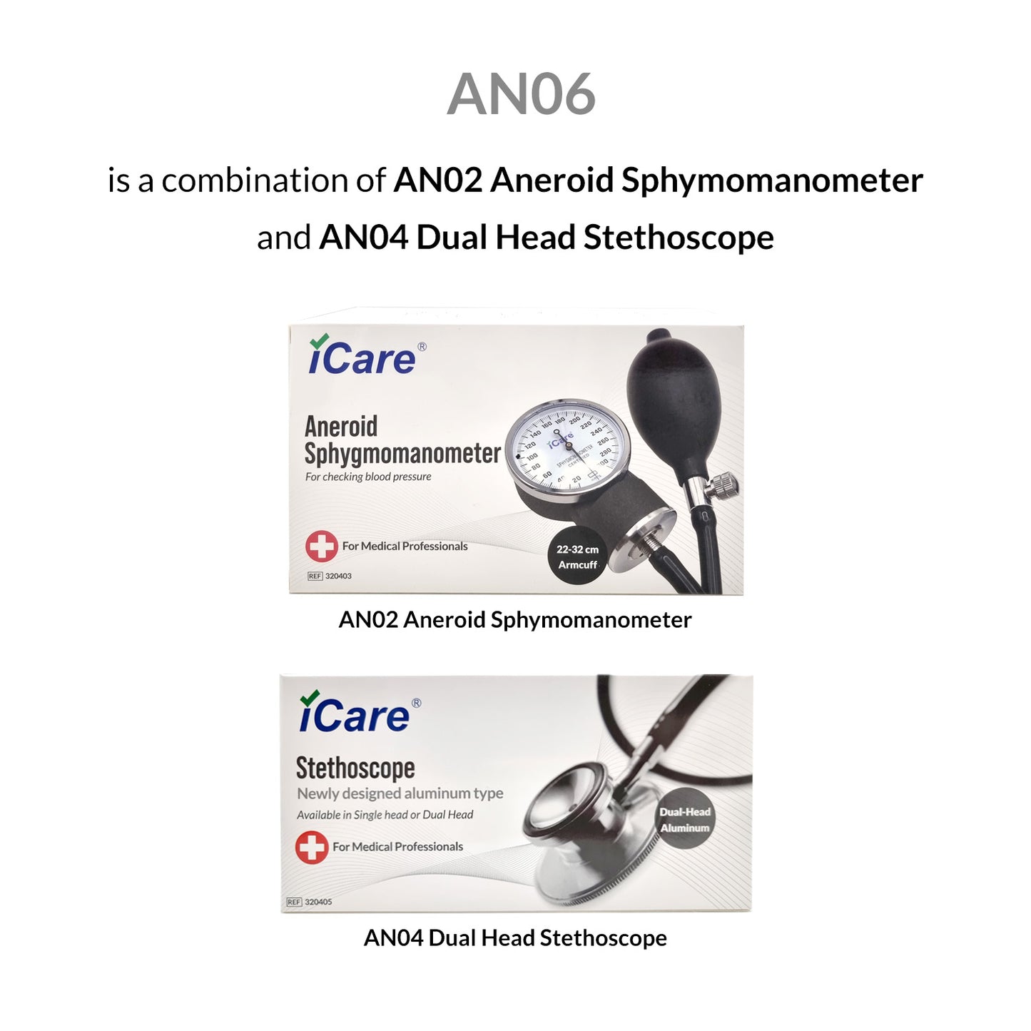 iCare AN06 Aneroid Sphygmomanometer(AN02) with Dual Head Stethoscope(AN04) for Blood Pressure Monitoring