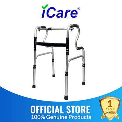 iCare AW111 Lightweight Aluminum Folding Walker with Adjustable Legs, Reciprocal Function and Anti-slip tips for stability and support