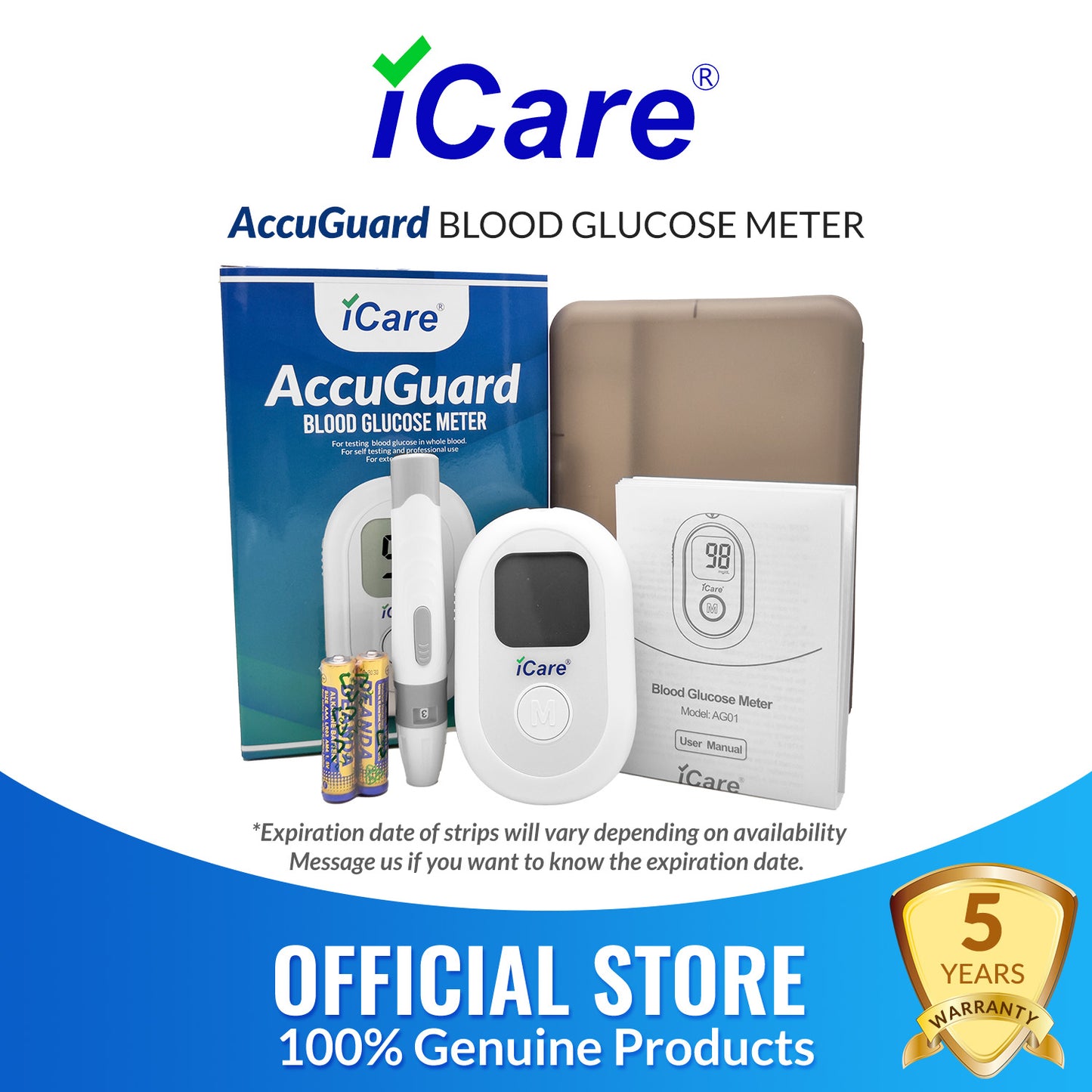 iCare AG01 AccuGuard Blood Glucose Monitor - Device Only, No Strips and Lancets