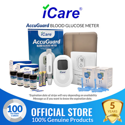 iCare AG100 AccuGuard Blood Glucose Monitor Complete set + 100pcs Test Strips & 100pcs Lancet