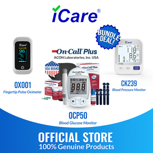 iCare Bundle Deal 17 OX001 Pulse Oximeter + CK239 Digital Bp Monitor + OCP50 Glucose Meter