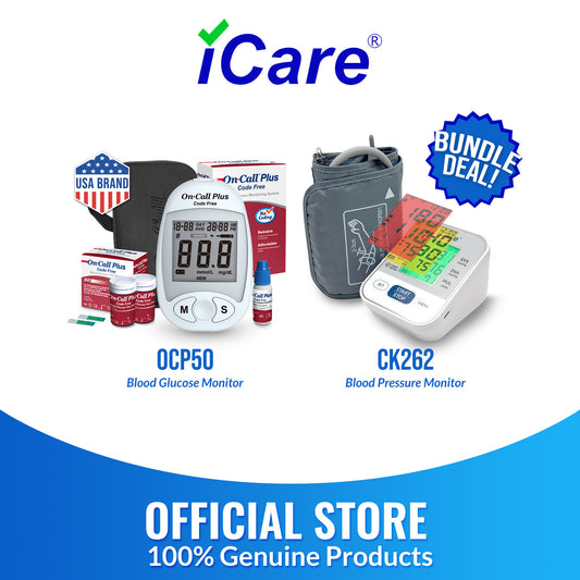 iCare Bundle Deal 30 OCP50 Glucose Meter + CK262 Digital BP Monitor, Blood Sugar Kit with Blood Pressure Monitor Bundle